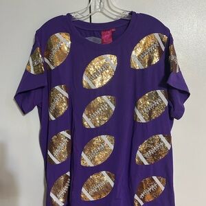 Purple T-Shirt with Gold Sequin Footballs